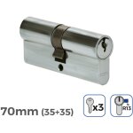 Cylindre de serrure 70mm - nickel mat - came courte r13 - 3 cls incluses