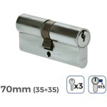 Cylindre de porte  nickel 70mm (35 + 35mm) largeur de came r15 avec 3 cls inclus edm