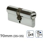 Cylindre de porte  nickel 70mm (35 + 35mm) largeur de came r15 avec 5 cls de scurit inclus edm