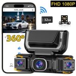 Dashcam voiture avant arri�re 4 canaux 360 � 1080p fhd vision nocturne infrarouge 32go?ligne radar obd, ...