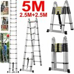Chelle tlescopique 2, 5 m + 2, 5 m, chelle pliante, chelle polyvalente en aluminium avec stabilisateur, ...