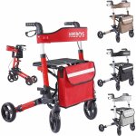 Arebos - dambulateur rouge 4 roues dambulateur pliable / rollator assise et dossier / max. 136 kg rglable ...