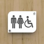 Pictogramme toilettes pmma - plaque porte design blanc personnalisable - 20x15 cm, 2 plaques superposes, ...