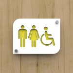 Pictogramme toilettes pmma - plaque porte design blanc personnalisable - 20x15 cm, 2 plaques superposes, ...