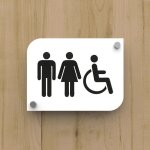 Pictogramme toilettes pmma - plaque porte design blanc personnalisable - 20x15 cm, 2 plaques superposes, ...