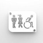 Pictogramme toilettes trio homme femme handicap pmma design blanc personnalisable - 20x15 cm avec entretoises ...
