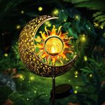 D�coration de jardin exterieur en pierre, lampes solaires exterieures jardin deco, lune en m�tal solaire ...