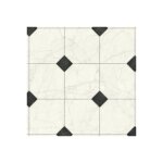 D�coweb - sol lino silence - aspect carrelage marbre blanc et cabochon noir - rouleau de 1m x 8m