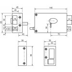 Dom - serrure en applique horizontale � tirage - p�ne dormant et demi - tour - 6 gorges - 729 main gauche ...