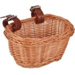 Dpzo - panier avant de v�lo traditionnel moyen en osier avec sangles en cuir -