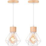 E27 lampes suspension industrielle vintage lustre suspension en m�tal cage et bois �15, 5cm blanc - 2pcs ...