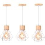 E27 lampes suspension industrielle vintage lustre suspension en m�tal cage et bois �15, 5cm blanc - 3pcs ...