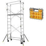 Echafaudage roulant alu - sp�cial passage etroit - hauteur de travail max 4. 7m + organisateur 10 compartiment ...