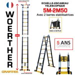 Echelle - escbeau t�lescopique 5m / 2m50 woerther avec barre stabilisatrice - avec sac porte ouils - ...