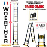 Echelle - escbeau t�lescopique 5m60 / 2m80 woerther avec barre stabilisatrice - avec sac porte ouils ...
