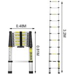 Echelle telescopique 3, 2m portable aluminium 11 echelons capacite de 150 kg multifonction echelle