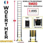 Echelle t�lescopique 5m20 woerther avec barre stabilisatrice - avec housse et sac porte outils - charge ...