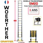 Echelle t�lescopique 5m20 woerther avec barre stabilisatrice - avec sac porte ouils - charge maximal ...