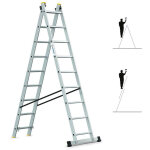 Echelle transformable 2 plans stablepro 2x9 marches aluminium extensible coulissante, 3 positions, hauteur ...