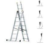 Echelle transformable 3 plans stablepro 3x7 marches aluminium extensible coulissante, 6 positions, hauteur ...