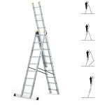 Echelle transformable 3 plans stablepro 3x9 marches aluminium extensible coulissante, 6 positions, hauteur ...