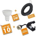 Lot de 10 spot led encastrable complet orientable noir avec ampoule gu10 230v 5w temp�rature de couleur: ...