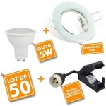 Lot de 50 spot led encastrable complet blanc fixe avec ampoule gu10 5w temprature de couleur: blanc ...