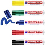 4 - 800999 marqueur permanent noir, rouge, bleu, vert, jaune rsiste  l'eau: oui - edding