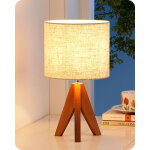 Edishine lampe de chevet en bois, lampe de table avec abat - jour en lin, ampoule led e27 incluse 36 ...