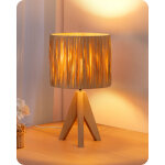 Edishine lampe de chevet, lampe de table tr�pied en bois, ampoule e27 2700k fournie, abat - jour en papier ...