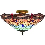 Eglo - dragonfly 1lt plafonnier laiton antique, verre multicolore tiffany e14 max 3x60w diam 42cm