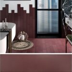 Eiffel art construction - carrelage sol / mur pose baton rompu chevron uni rouge bordeaux terre cuite ...