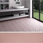 Eiffel art construction - carrelage sol / mur pose baton rompu chevron uni rose mate stromboli rose breeze ...