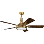 Elstead hatteras bay ventilateur de plafond 142 cm avec lumi�re led variable 3000 k, laiton antique bruni, ...