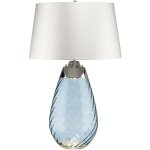 Elstead - lena grande lampe de table bleue � 2 lumi�res avec abat - jour blanc cass�, verre teint� bleu, ...