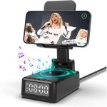 Enceinte bluetooth portable 5 en1, reveil matin, chargeur sans fil, support pliable pour t�l�phone portable ...