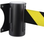 Enrouleur mural noir � sangle r�tractable jaune - noire - crochet mural