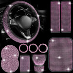 Ensemble de 11 accessoires de voiture orn�s de strass, housse de volant, levier de vitesse, frein � main, ...
