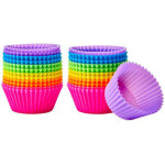 Un ensemble de 24 moules � muffins r�utilisables en silicone color� - adapt�s � la cuisson au four, au ...
