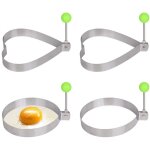 Ensemble de 4 moules � ?ufs acier inoxydable avec poign�es r�sistantes chaleur, ronds et c?ur, antiadh�sifs. ...
