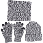 Ensemble bonnet �charpe gants d'hiver gris fleuri pour hommes et femmes