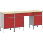 Ensemble de bureau et table en 4 pi�ces en bois composite et acier rouge