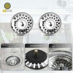 Un ensemble de deux cr�pines d'�vier de cuisine, bouchons d'�vier universels en acier inoxydable de 80 ...