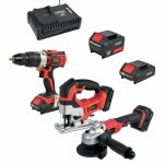 Ensemble essentiel bricolage easy full 18v : perceuse / meuleuse / scie sauteuse avec chargeur et batteries ... Ensemble essentiel bricolage easy full 18v : perceuse / meuleuse / scie sauteuse avec chargeur et batteries ...
