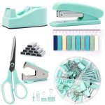 Ensemble de fournitures de bureau bleu sarcelle avec agrafeuse, d�vidoir de ruban adh�sif, d�grafeuse, ...