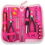 Ensemble d'outils rose 23 pi�ces avec �tui de rangement en nylon rose pour bricolage et r�paration � ...