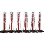 Ensemble de potelets de blocage pp rouge / blanc avec pied 6 pans d63xh1000 mm 6 poteaux et 5 cha�nes ...