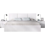 Ensemble structure de lit + tete de lit en 3 parties et 2 tables de nuit avec 2 tiroirs - havana - 160 ...