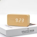 Ensoleille - numrique rveil bois rglable luminosit contrle vocal led horloge rectangle affichage ...