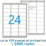 Lot de 100 planches a4 de 24 �tiquettes multi - usages 6, 35 x 3, 39 cm - sp�ciales timbre